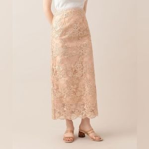 Japanese Brand Deicy Size 1 Cream or neutral embroidery lace pencil maxi skirt